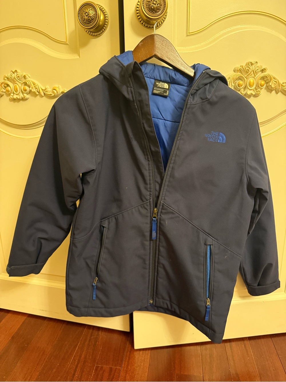 The North Face Kids Navy Hooded Puffer Jacket with Blue Lining